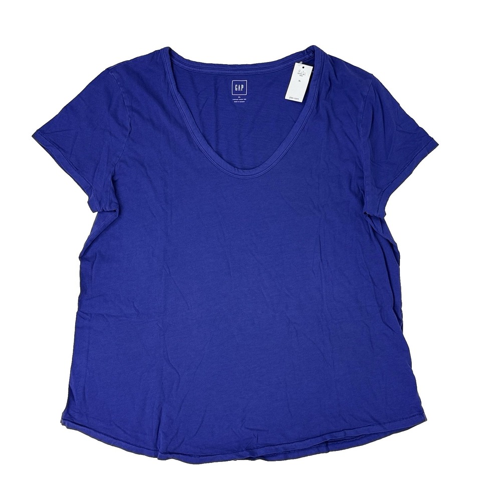 New GAP Vintage V Neck T Shirt Women XL 16 18 Purple Short Sleeve 100% Cotton